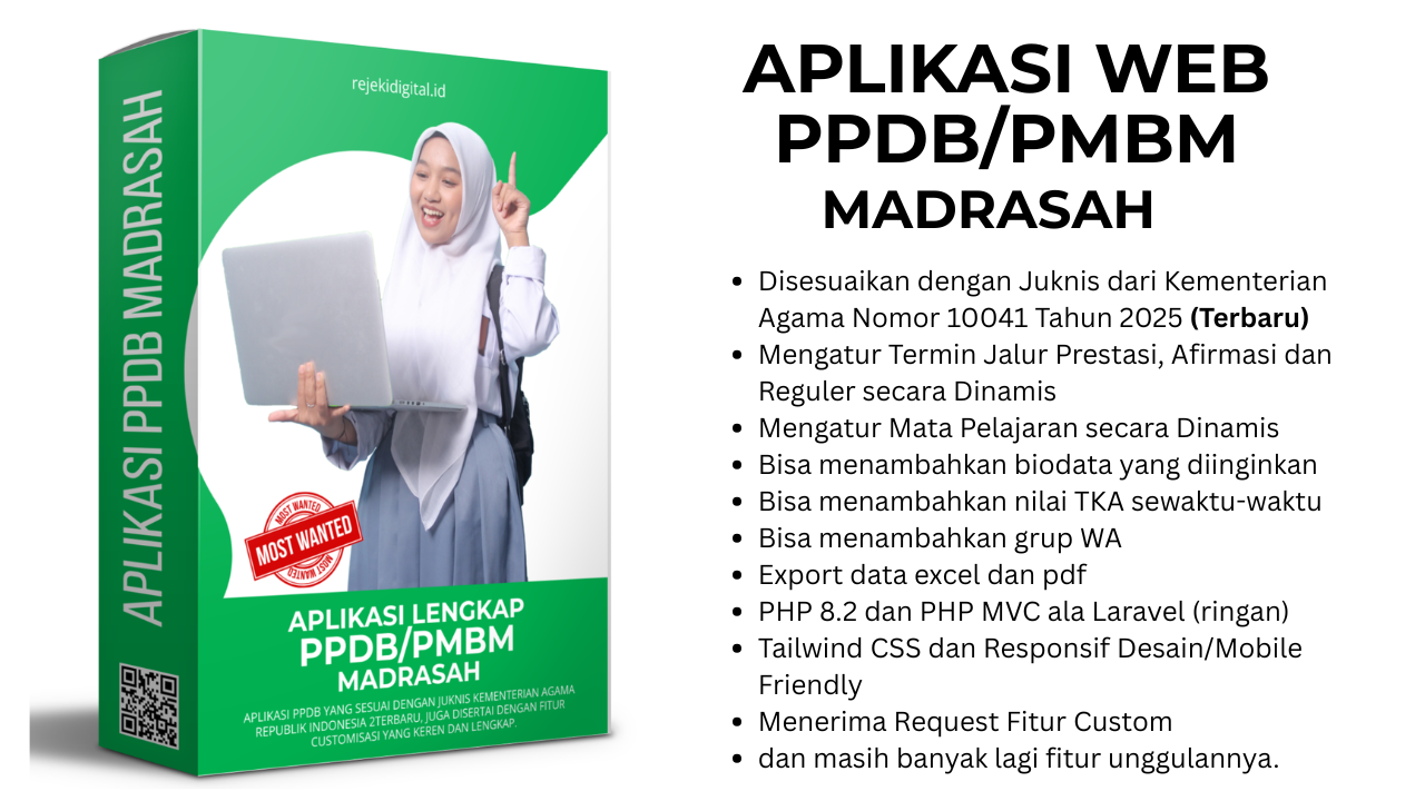Source Aplikasi PPDB / PMBM Online Premium Madrasah dan Sekolah Paling Lengkap dan Dinamis. Sesuai Juknis Pendis Terbaru